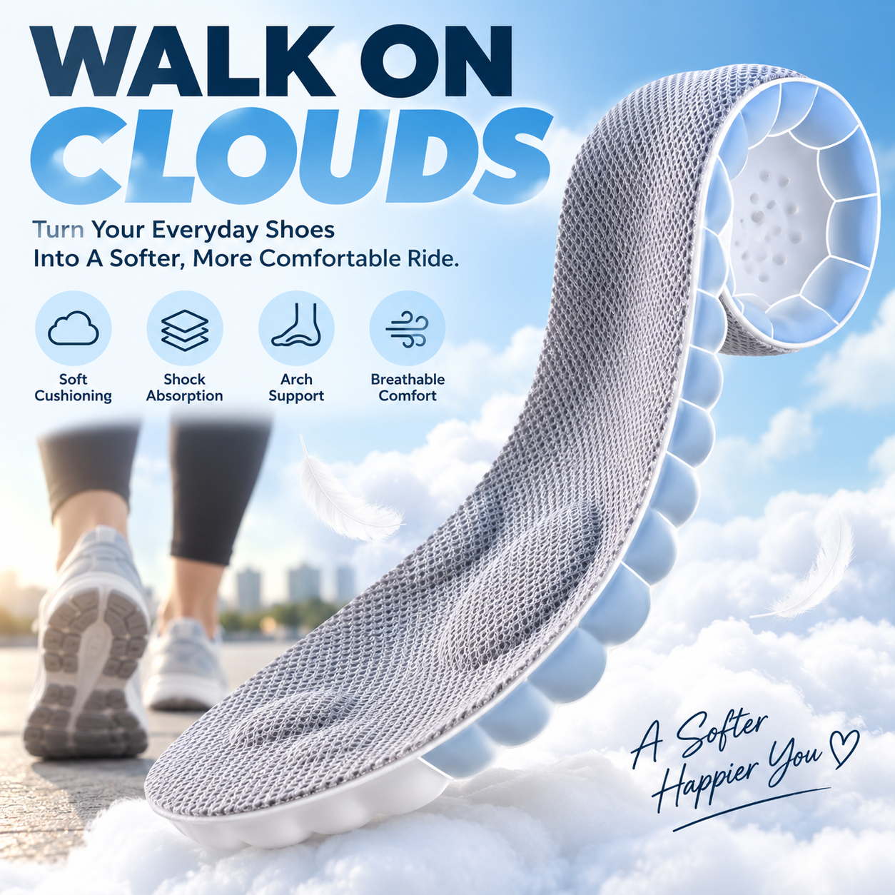 ☁️ 2pairs  4D Cloud Comfort Insoles – Soft Cushioning & All-Day Support - image 1