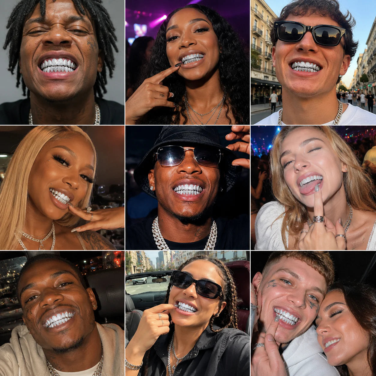 HIP HOP DIAMOND GRILLZ - Full diamond crusted grillz for maximum shine