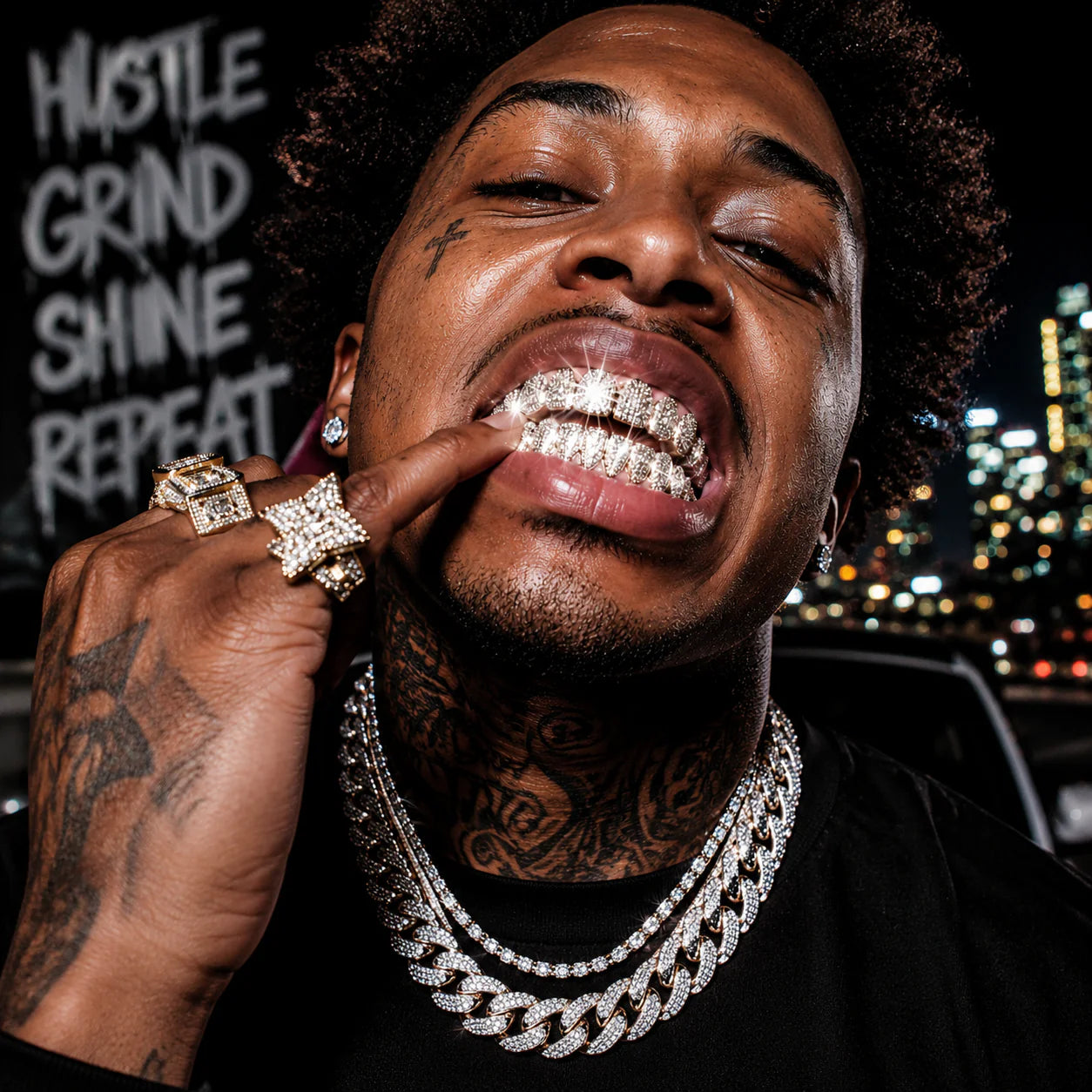 HIP HOP DIAMOND GRILLZ - Full diamond crusted grillz for maximum shine