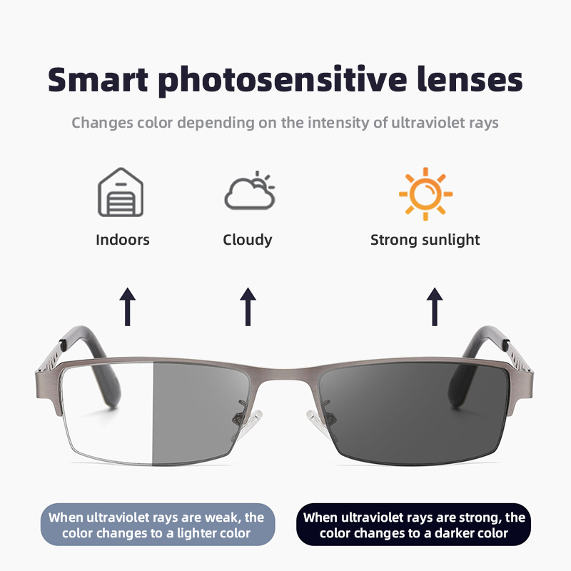 METAL BUSINESS ULTRALIGHT ANTI-BLUE LIGHT PHOTOCHROMIC READING GLASSES