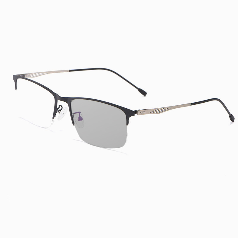 Men's Metal Semi-Rimless Progressive Photochromic Blue Light Blocking Glasses for Workplace