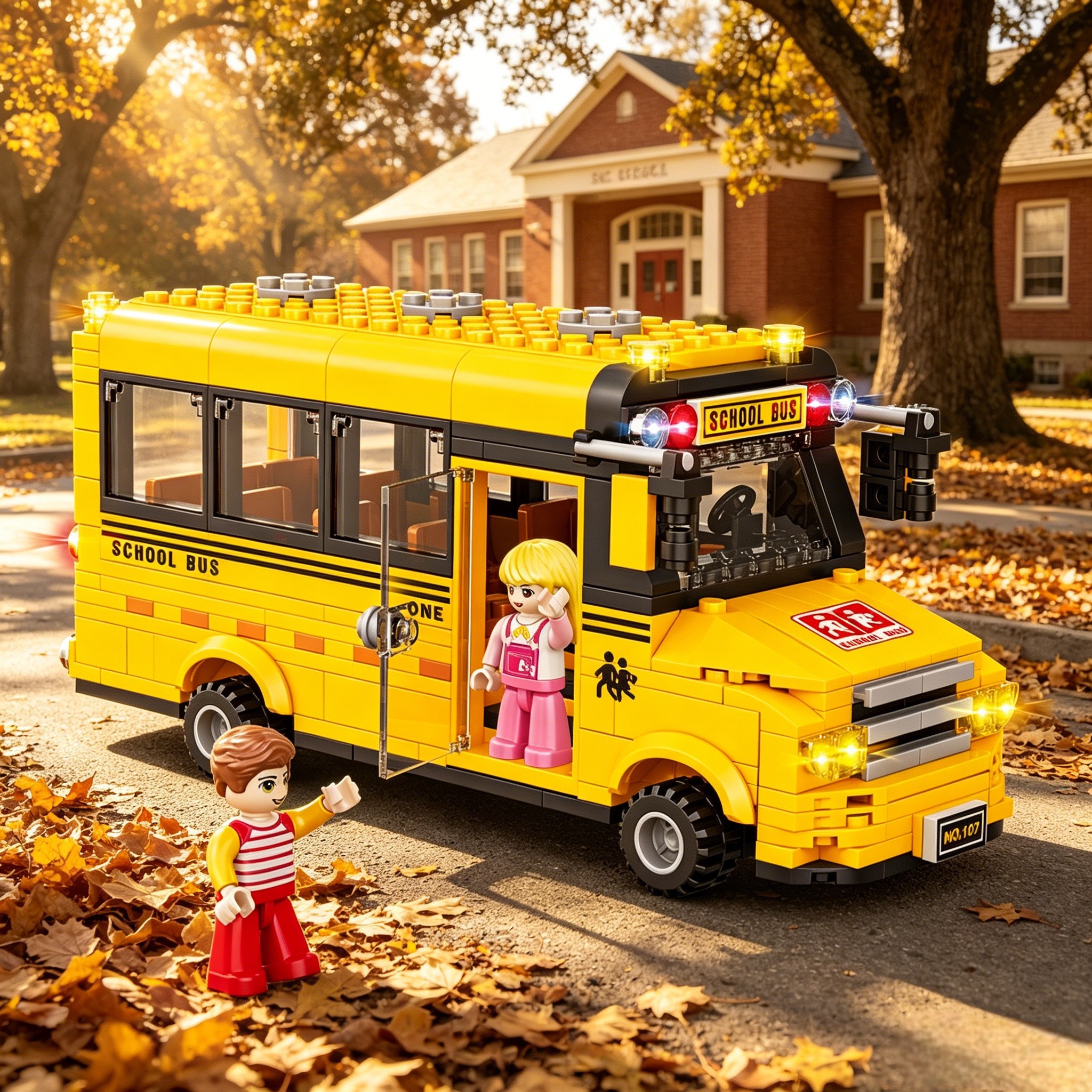 Classic American School Bus Building Set | Educational Toy & Collectible Display Set
