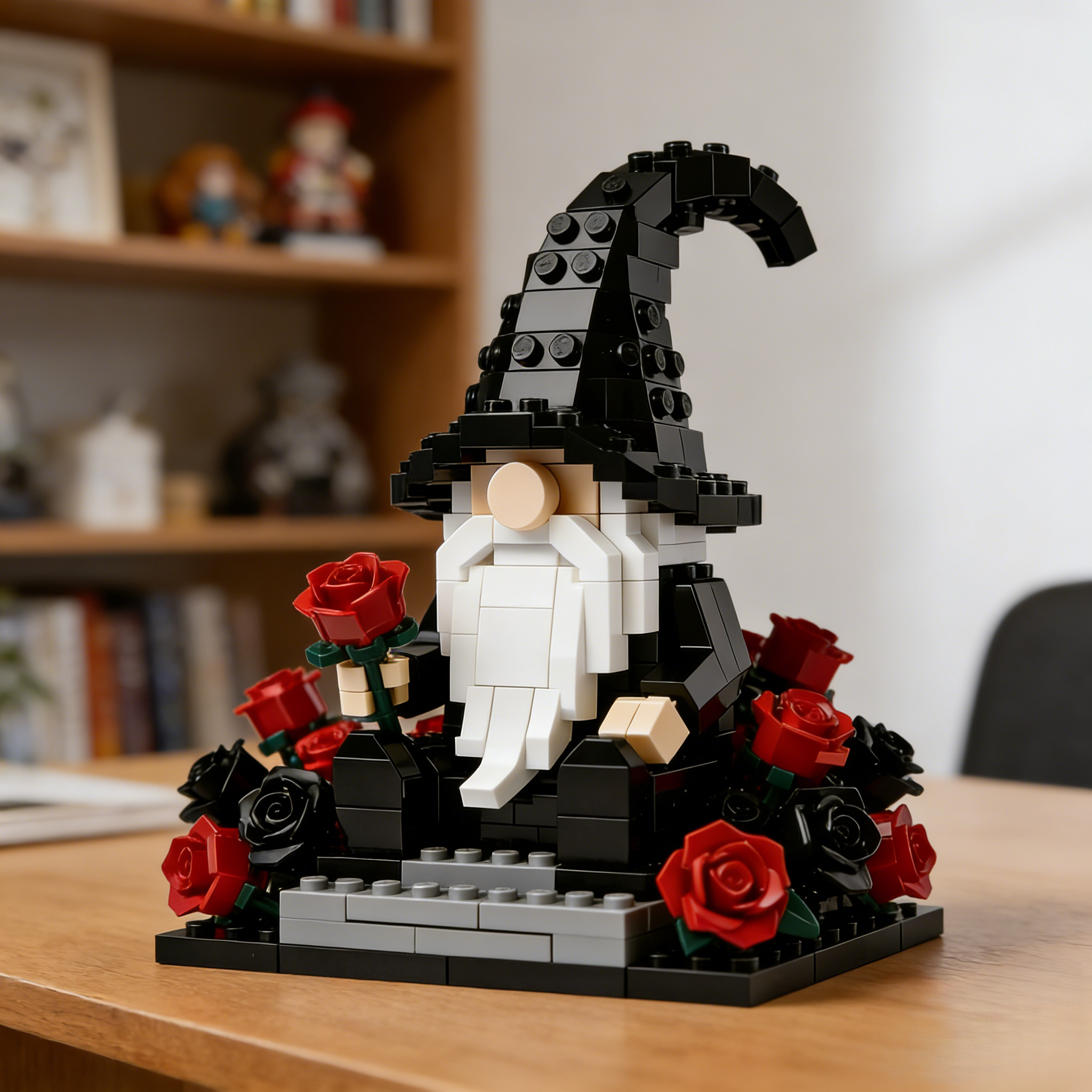 Gothic Rose Gnome Brick Building Set – Dark Romantic Collectible Gift