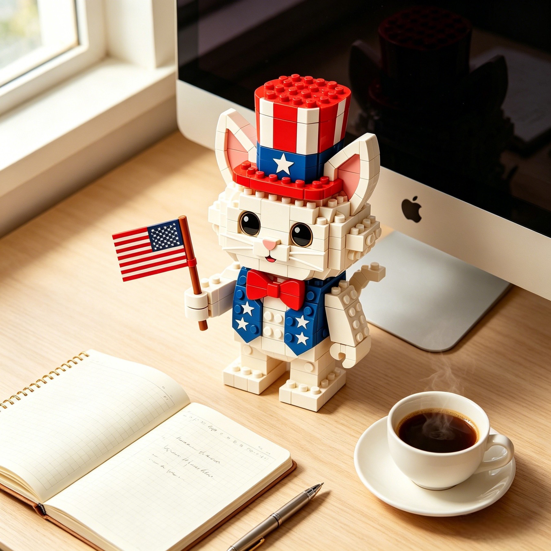 🐱 Uncle Sam Patriotic Cat Building Blocks