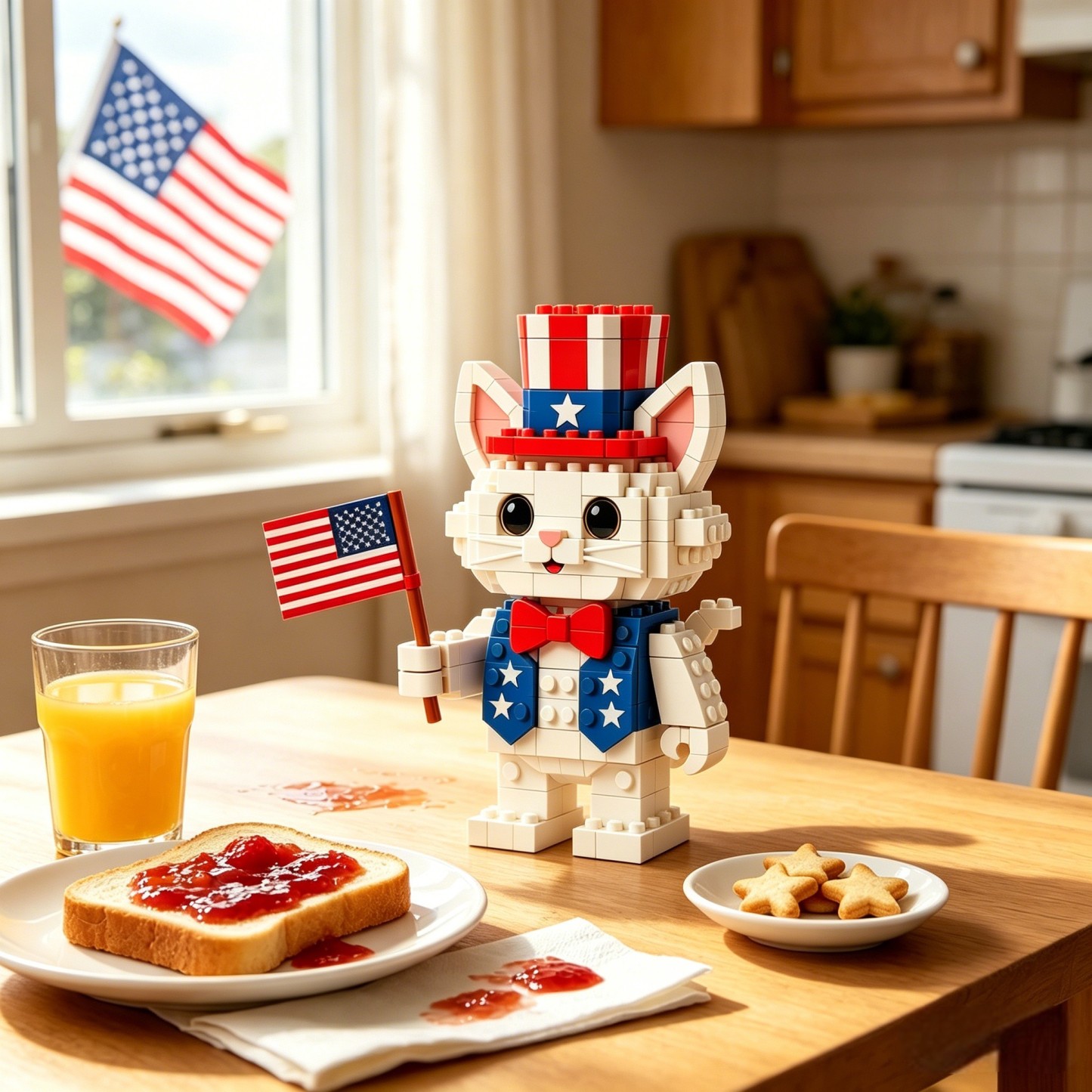 🐱 Uncle Sam Patriotic Cat Building Blocks