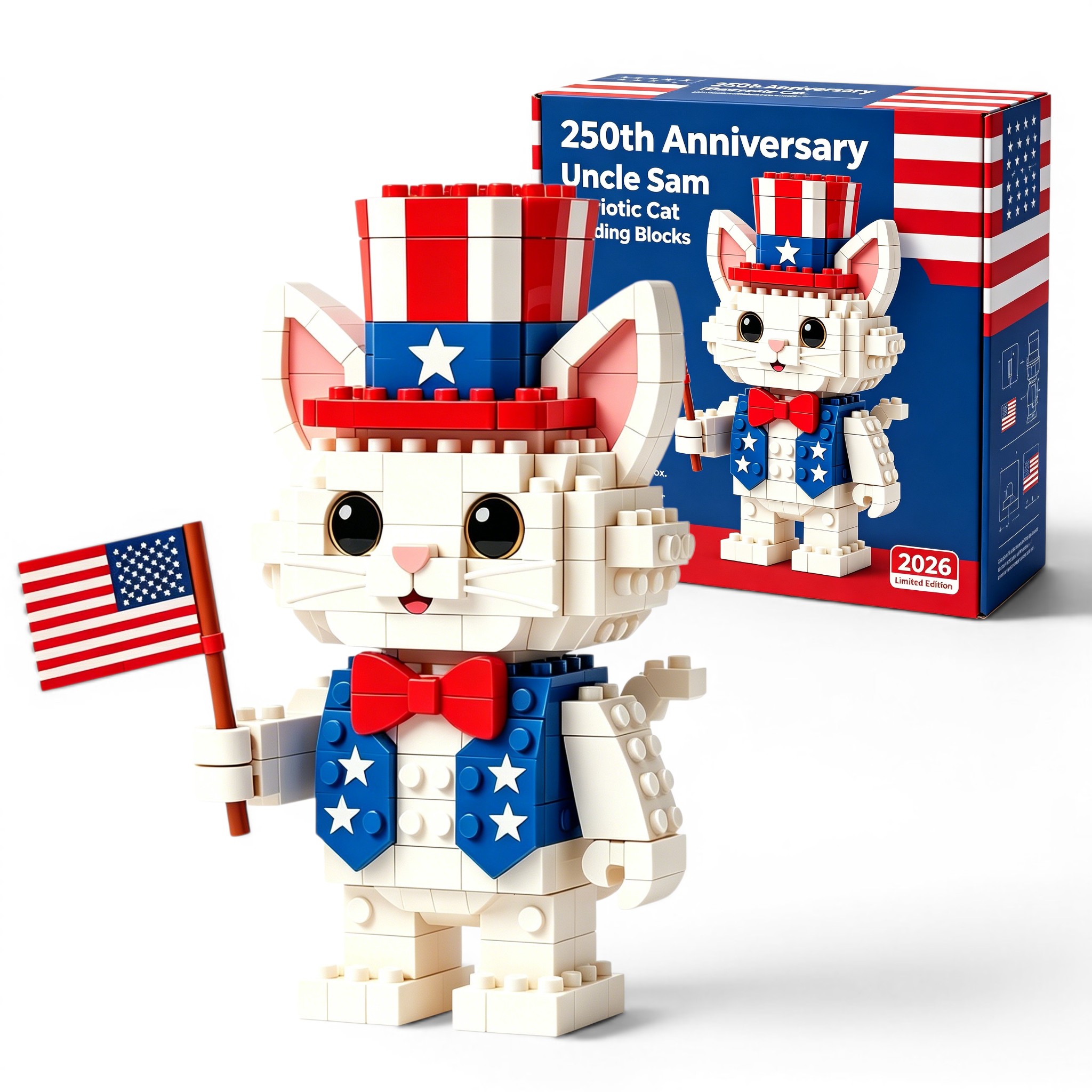 🐱 Uncle Sam Patriotic Cat Building Blocks