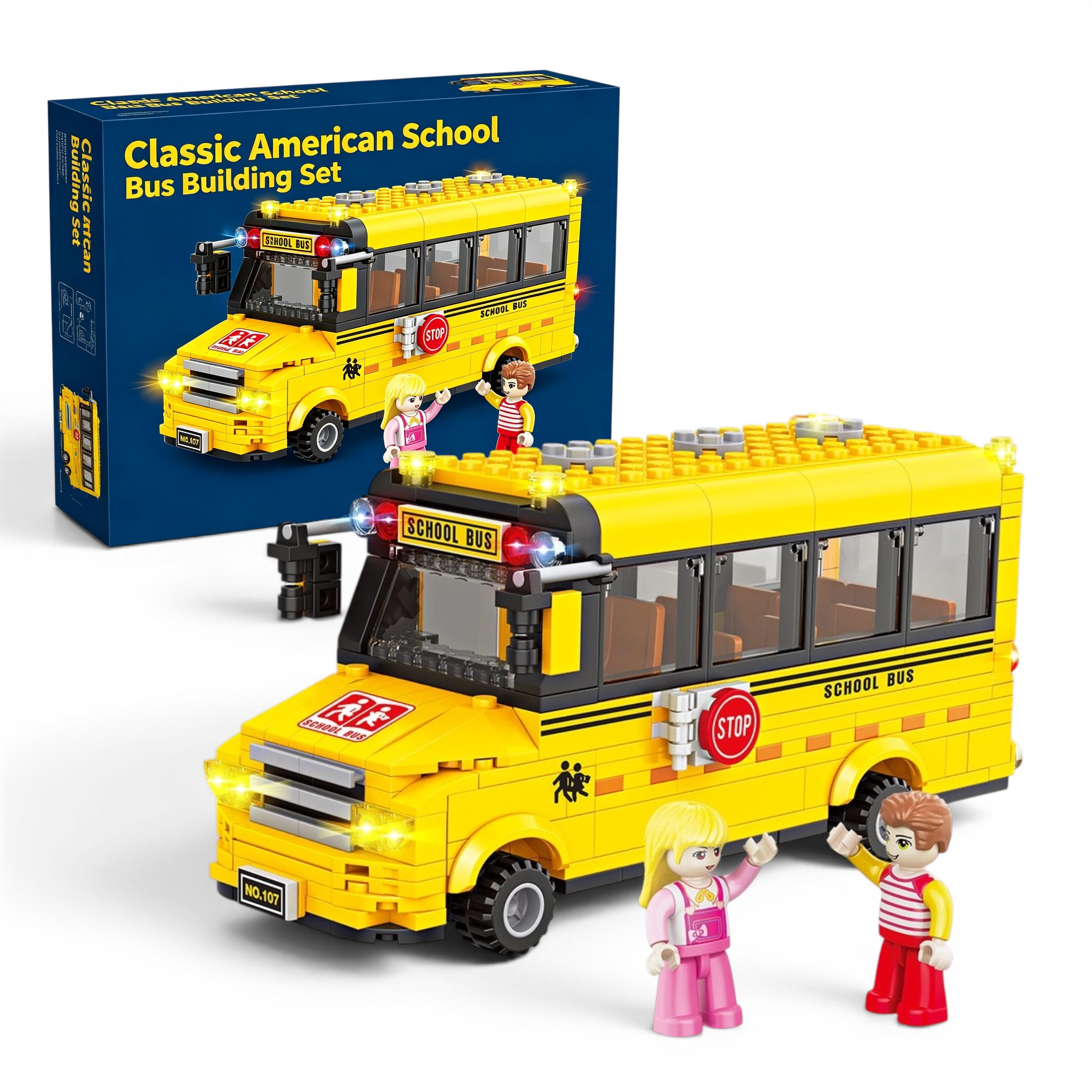 Classic American School Bus Building Set | Educational Toy & Collectible Display Set