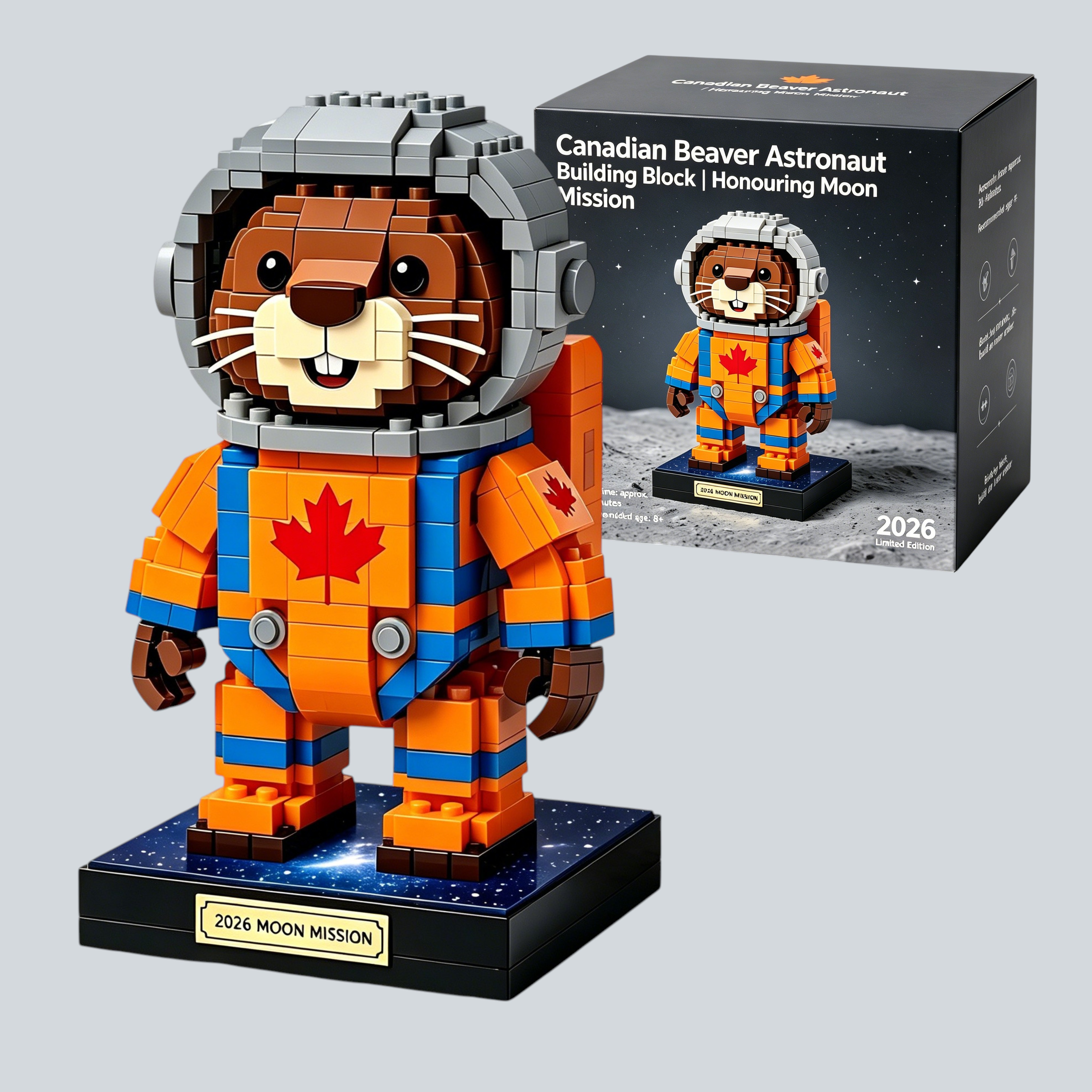 🧑‍🚀🍁 Canadian Beaver Astronaut Building Block | Honouring Moon Mission