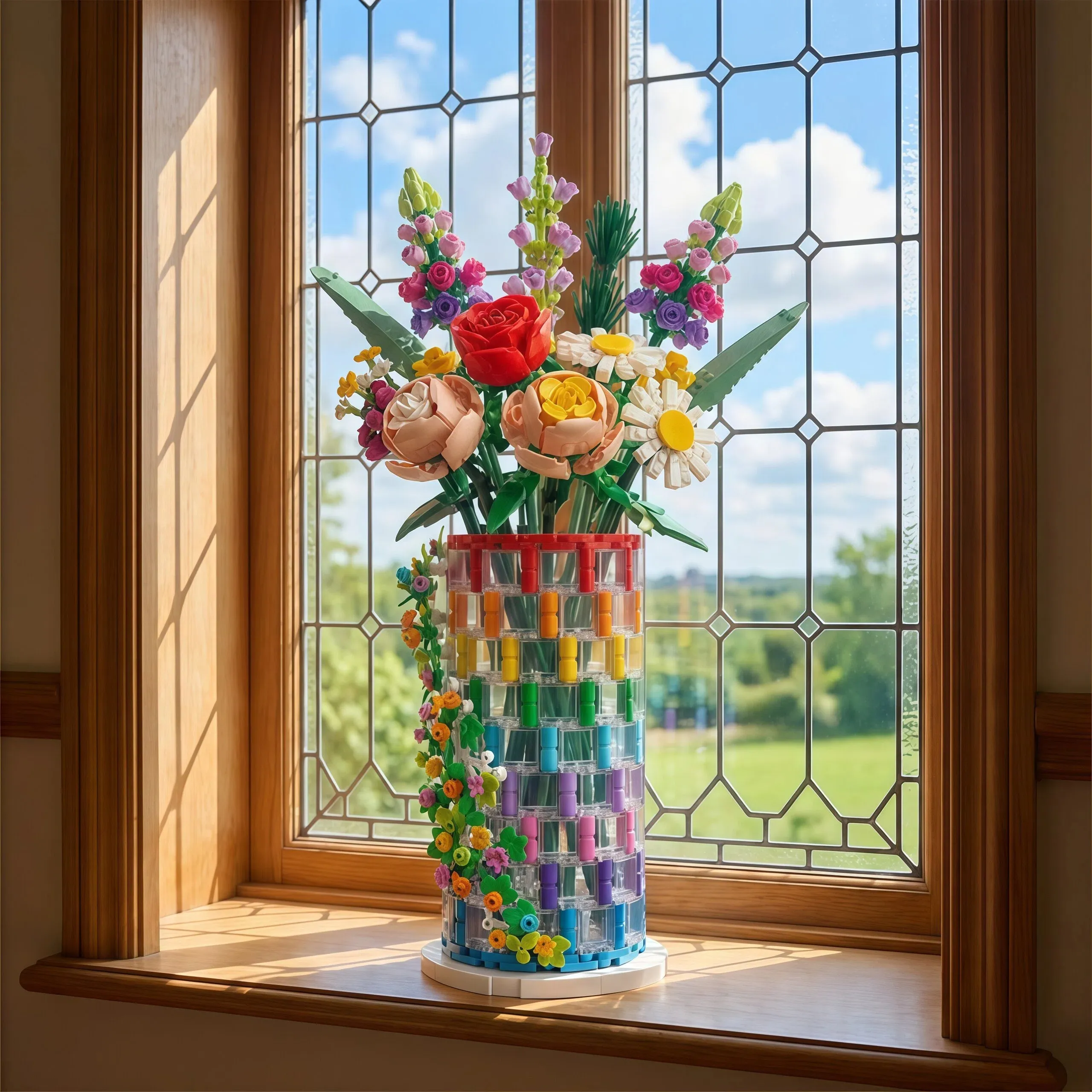 🌈💐Rainbow Floral Cylinder Building Blocks