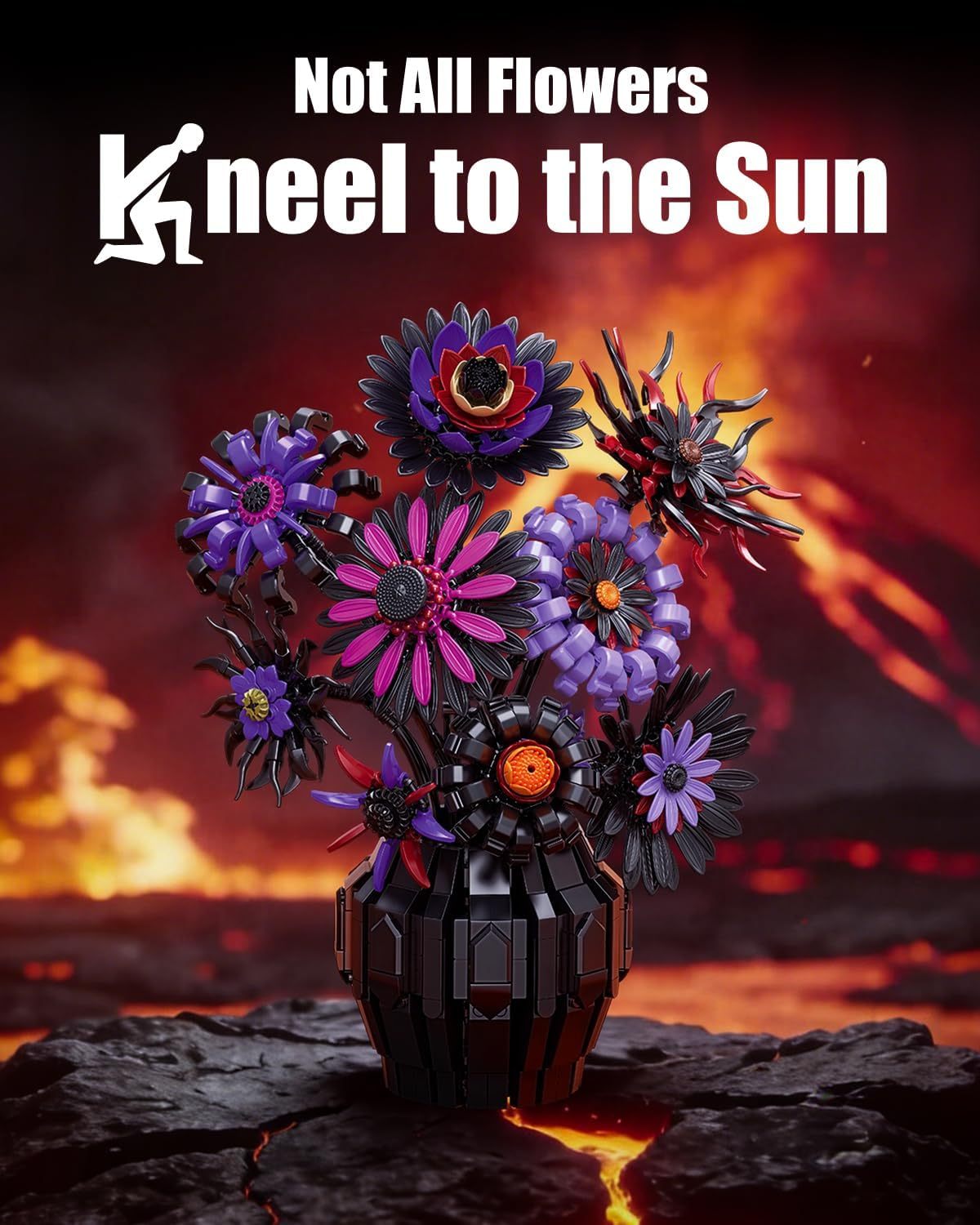 Dark Sunflowers Building Set with Vase