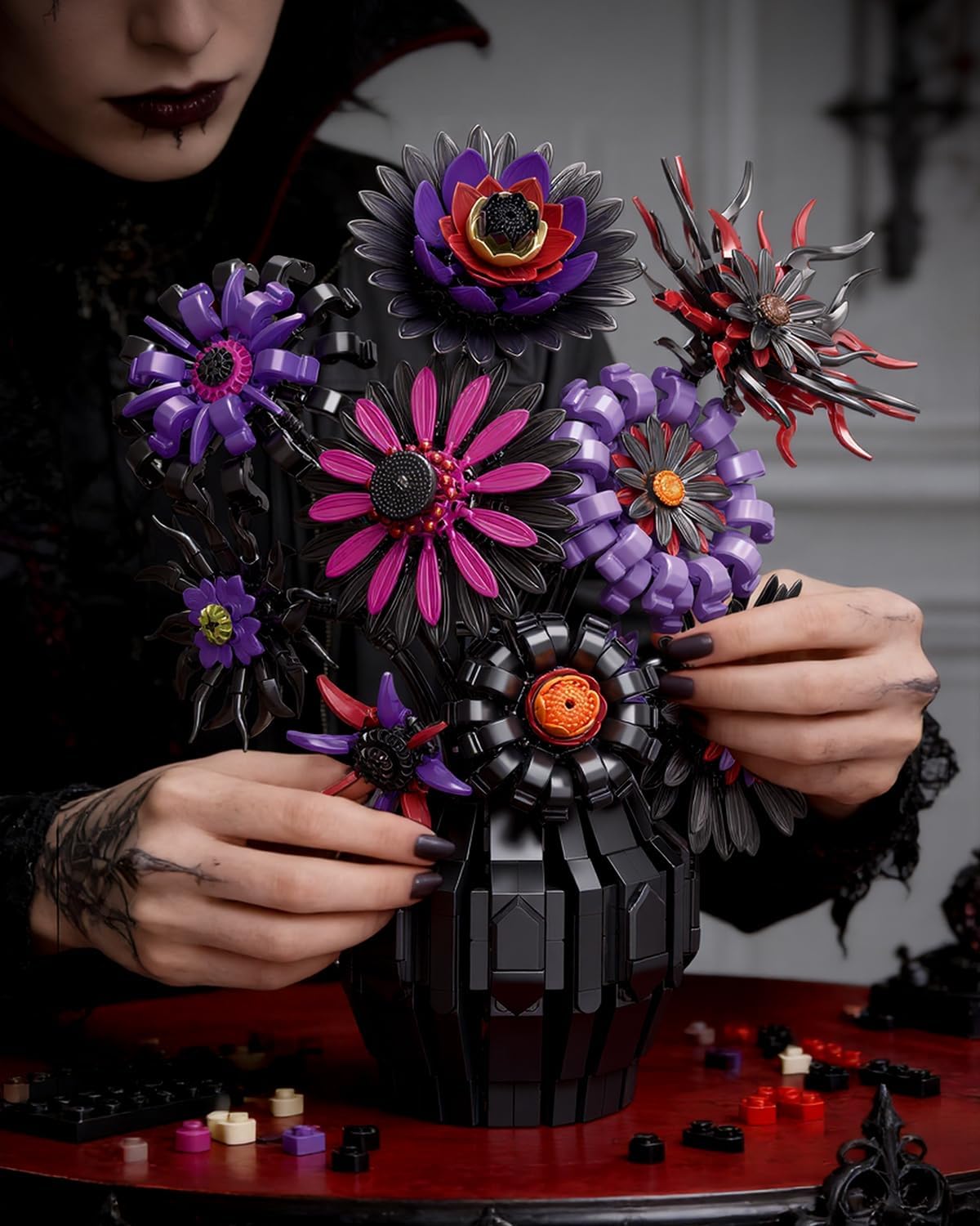 Dark Sunflowers Building Set with Vase