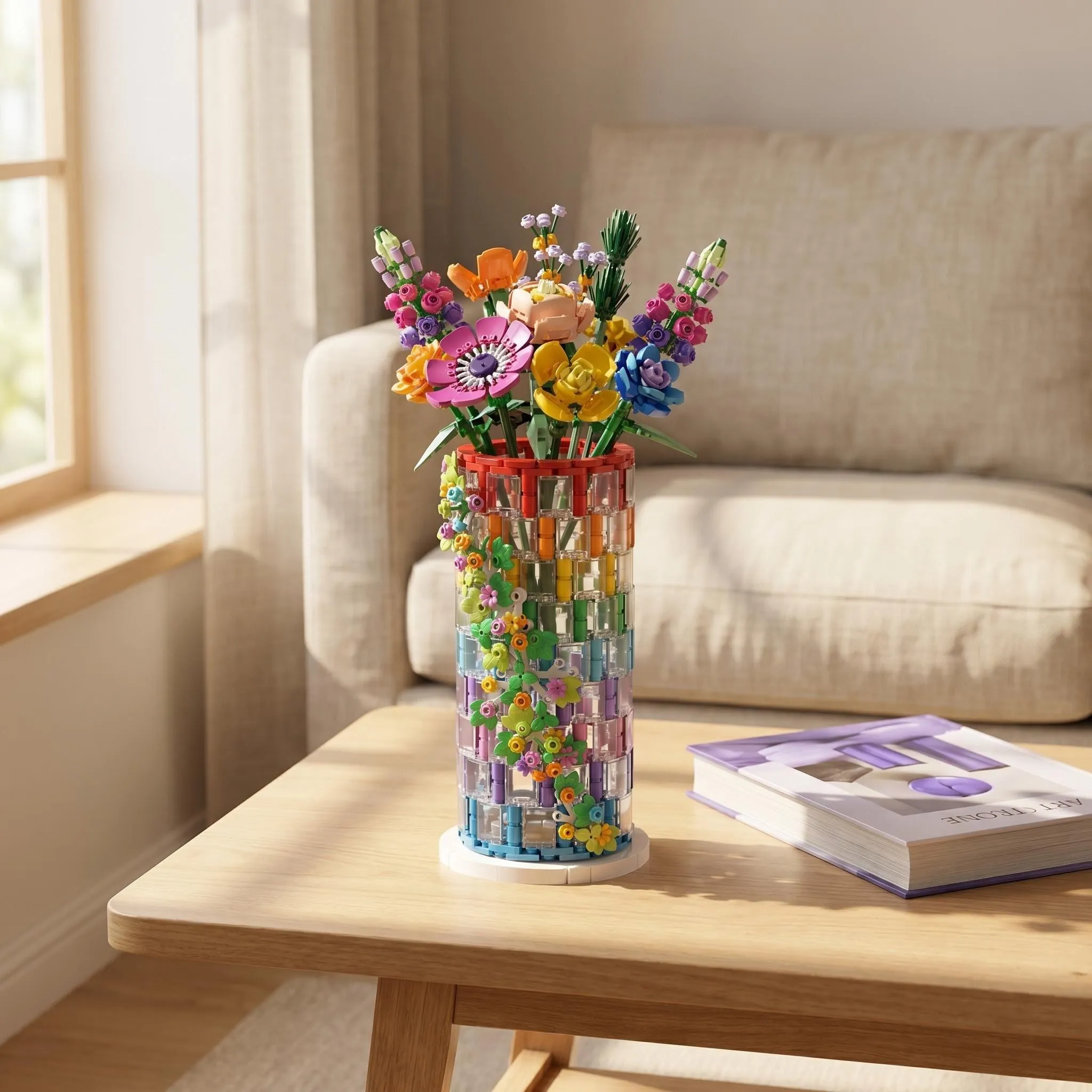 🌈💐Rainbow Floral Cylinder Building Blocks