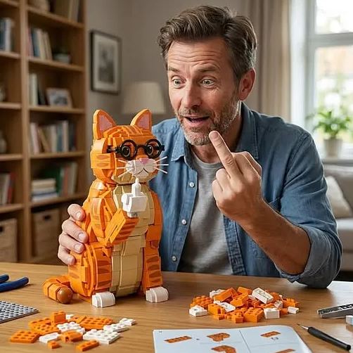 Sarcastic Orange Cat Building Block Set 😼🖕