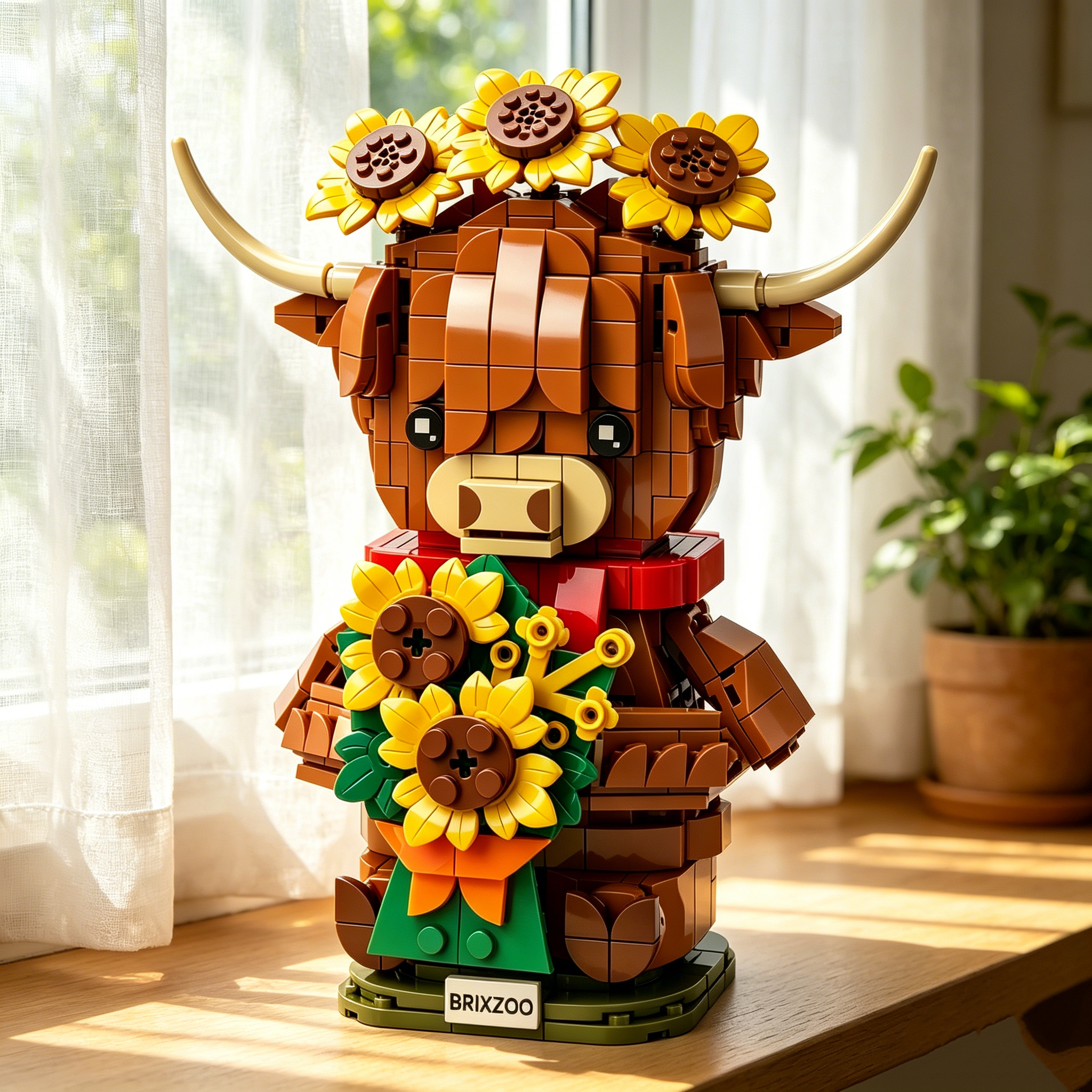 🌻 Highland Cow with Sunflowers Building Set