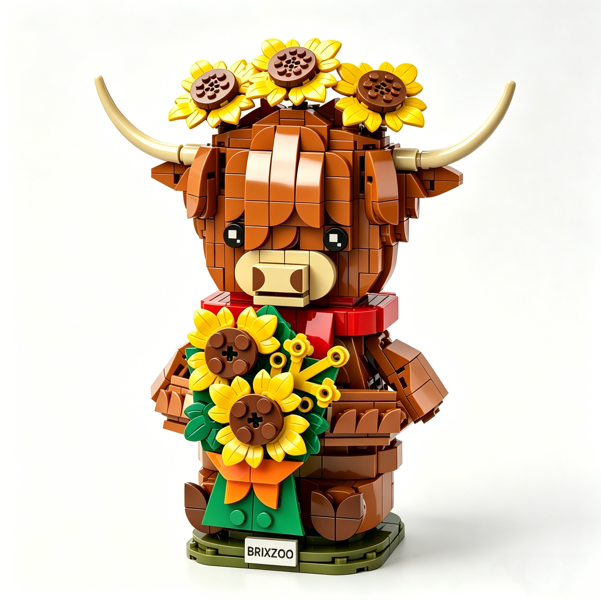 🌻 Highland Cow with Sunflowers Building Set