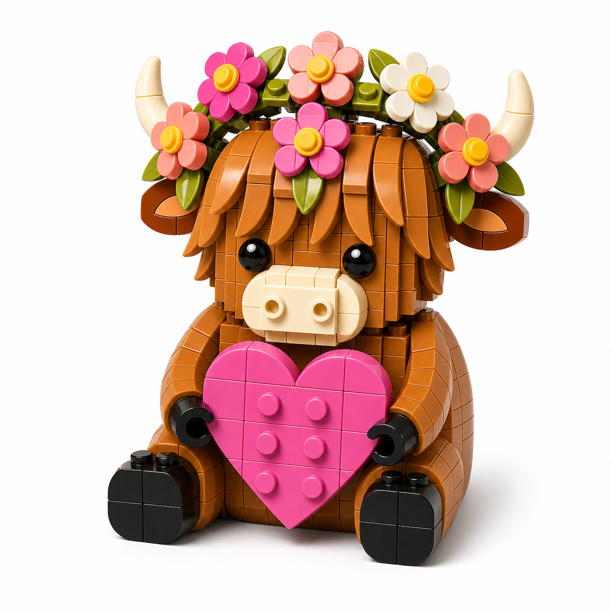 BloomHeart Highland Cow Brick Set 🌸💗