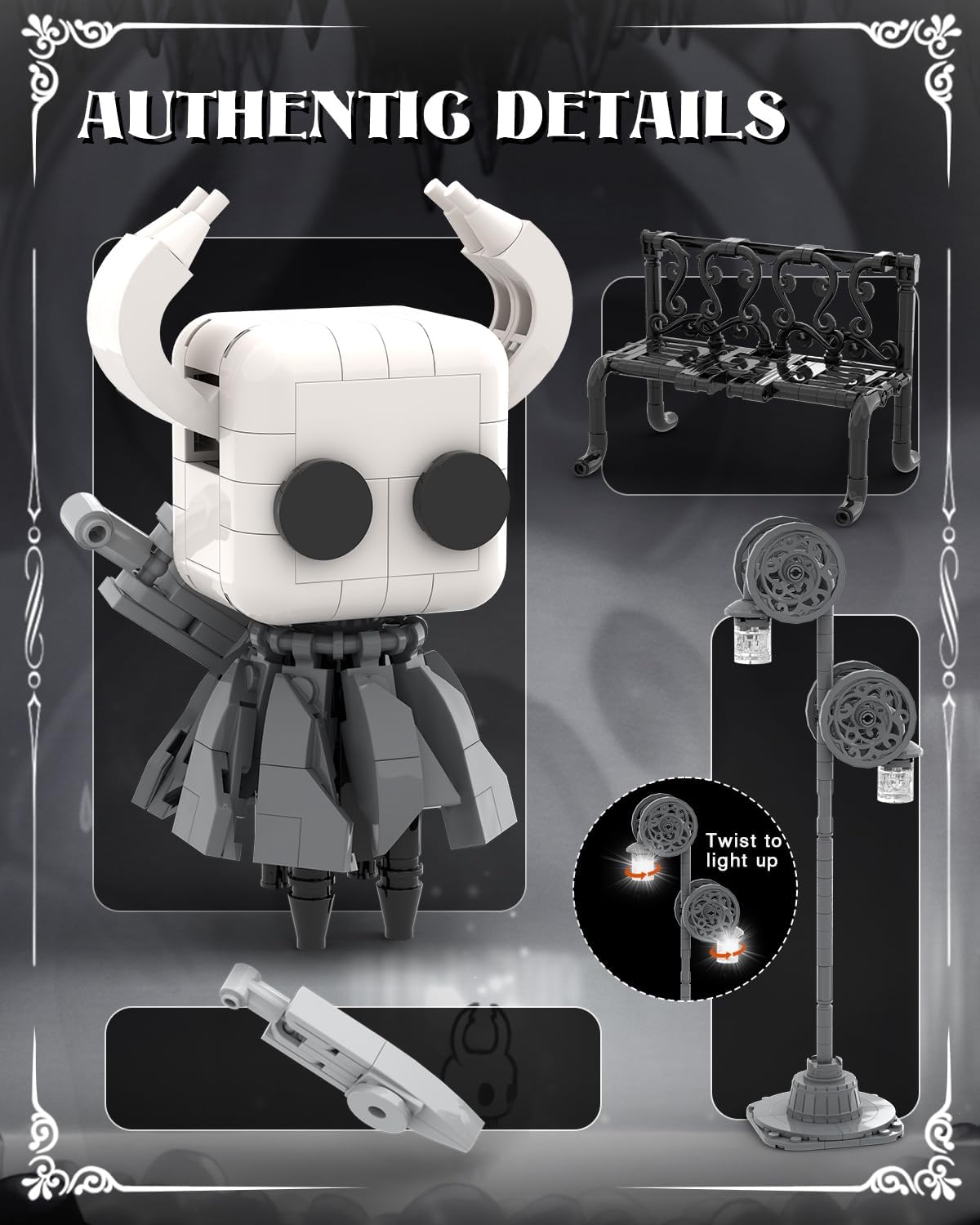 Knight Figure Brick Set-Popular Game Knight Merch Building Set with Light