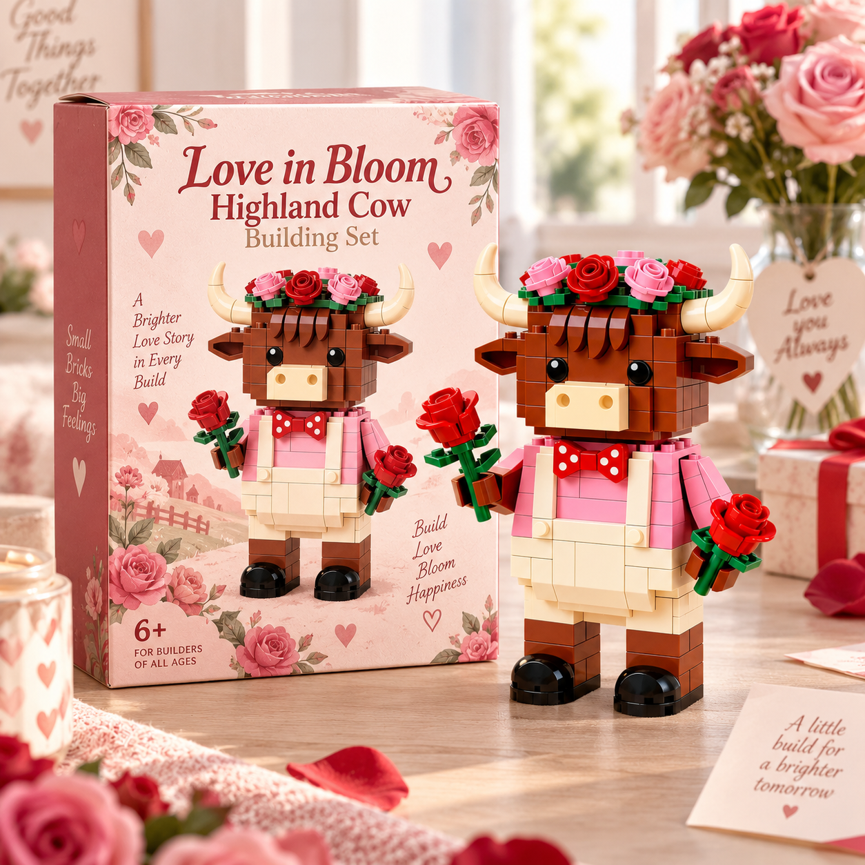 🌹❤️ Love in Bloom Highland Cow Building Set