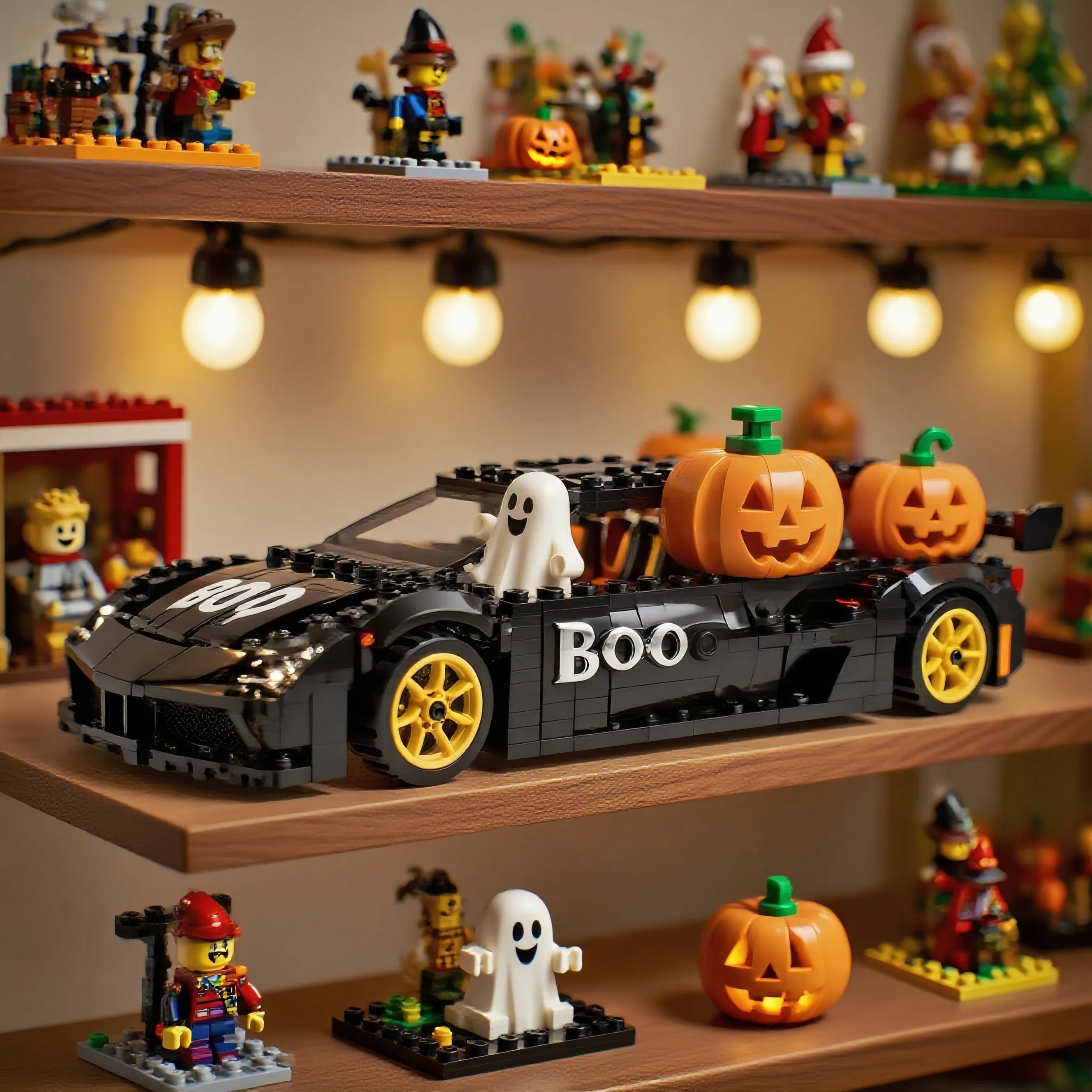 Halloween Limited Edition "BOO" Pumpkin Racer – Ghost & Jack-o'-Lantern Brick Car Set