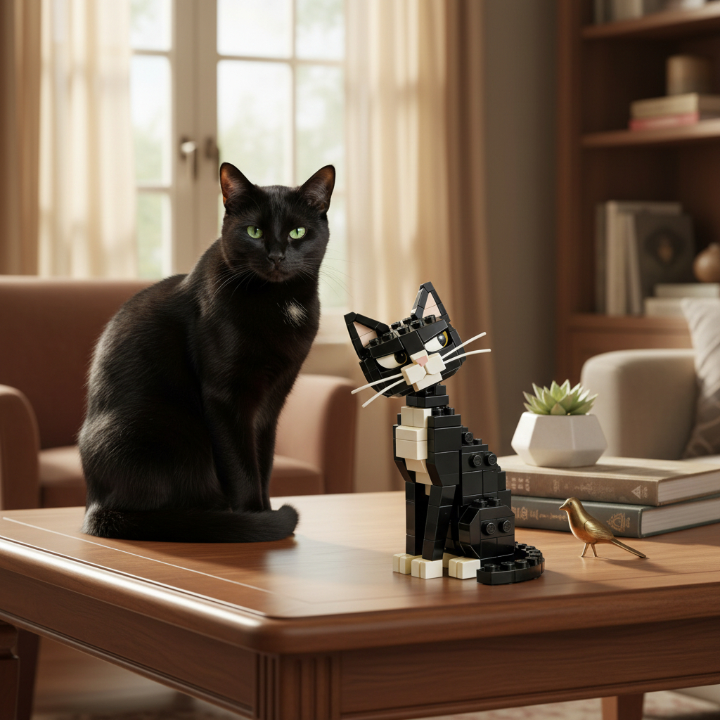 Cool black and white cat building blocks