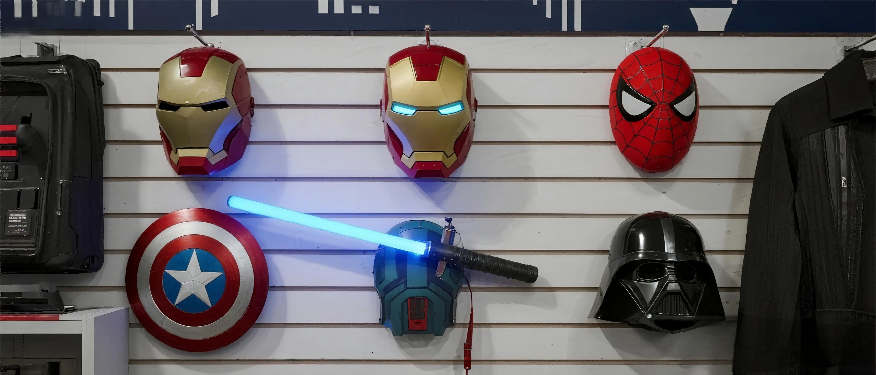 {"default":"Cosplay and Collectibles – Iron Man Helmet, Spider-Man Mask, and Light-up Lightsaber"}
