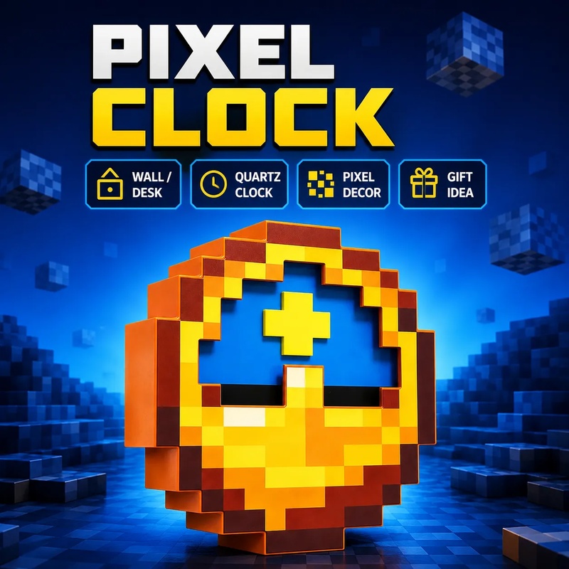 【NEW】Pixel Wall Clock Retro LED Display Day & Night Switching Gamer Room Hanging Decor Clock