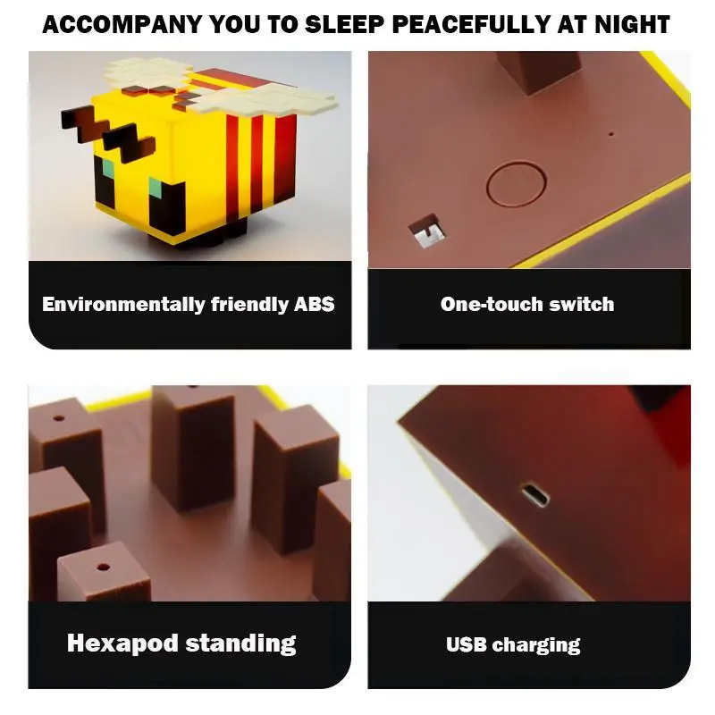 【NEW】Bee LED Night Light USB Rechargeable Gaming Room Bedroom Desk Decor Creative Pixel Lamp