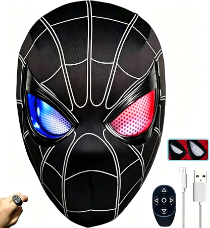 【NEW】Spiderman Mask with Moving Eyes LED Light Remote Control Cosplay Helmet Gift for Fans