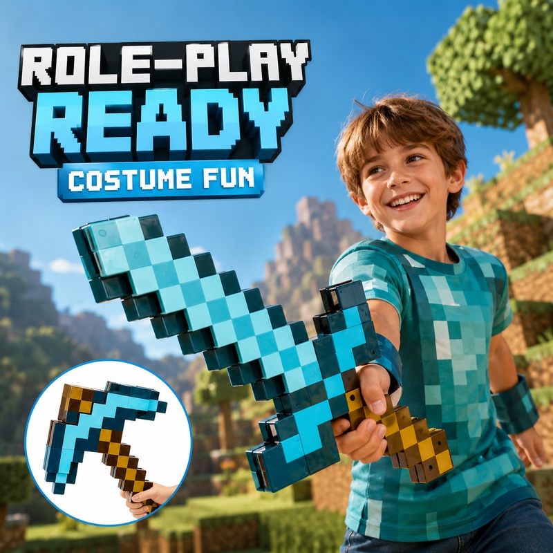 【NEW】2-in-1 Diamond Sword Pickaxe Transforming Toy with Light & Sound Effects Game-Inspired Role Play