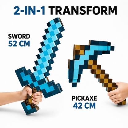 【NEW】2-in-1 Diamond Sword Pickaxe Transforming Toy with Light & Sound Effects Game-Inspired Role Play