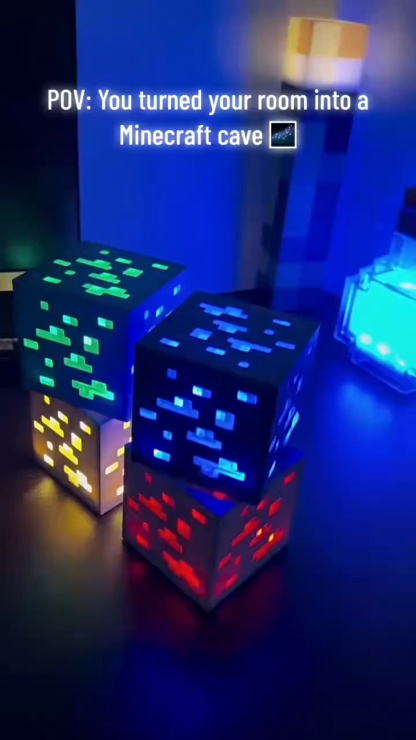 【NEW】Redstone Ore Statue LED Night Light Color Changing Rechargeable Ambient Lamp
