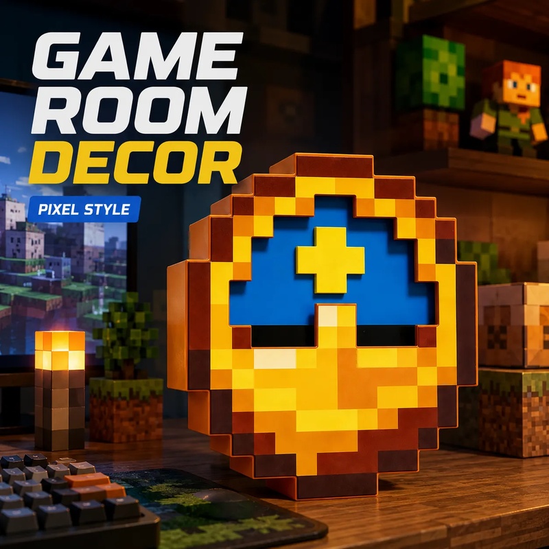 【NEW】Pixel Wall Clock Retro LED Display Day & Night Switching Gamer Room Hanging Decor Clock
