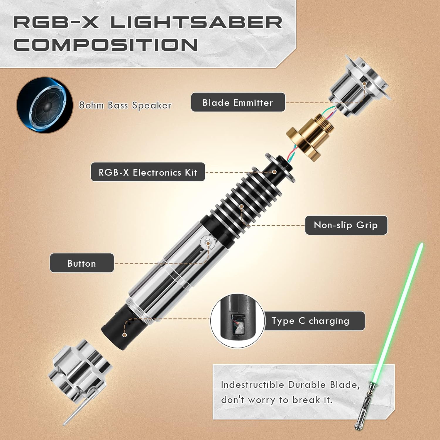 Luke Skywalker lightsaber V2 Smooth Swing Motion Control Metal Hilt 27cm 016