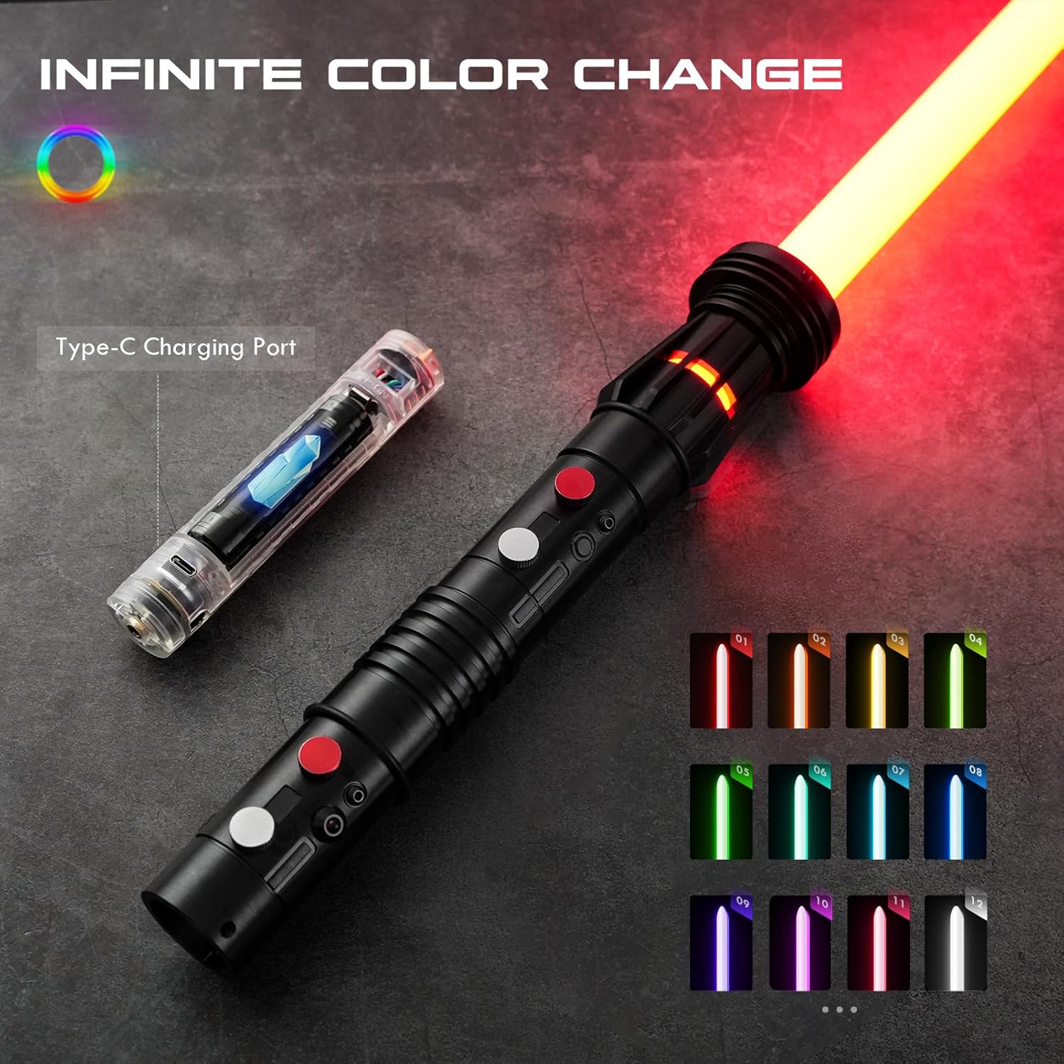 Double Blade Light Up Saber Motion Control Dueling Light Saber 2 In 1 Metal Hilt