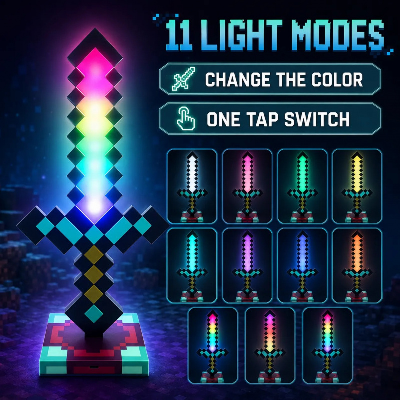 USA STOCK丨Pixel Gaming Night Lights Torch & 11 Colors Diamond Sword Lamp