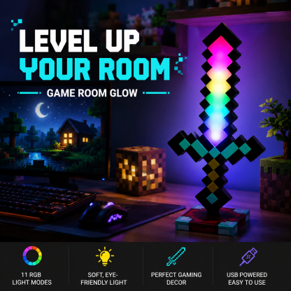 【Upgrade】Pixel Sword LED Desk Lamp 11 Colors & Running Light Gamer Desk Decor USB Night Light Gift