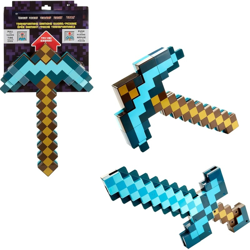 【NEW】2-in-1 Diamond Sword Pickaxe Transforming Toy with Light & Sound Effects Game-Inspired Role Play