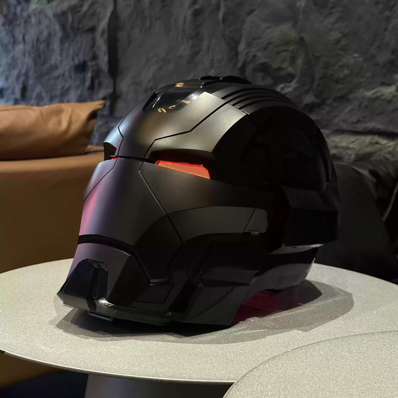 Black MK17 Heartbreaker Iron Man helmet with glowing LED eyes