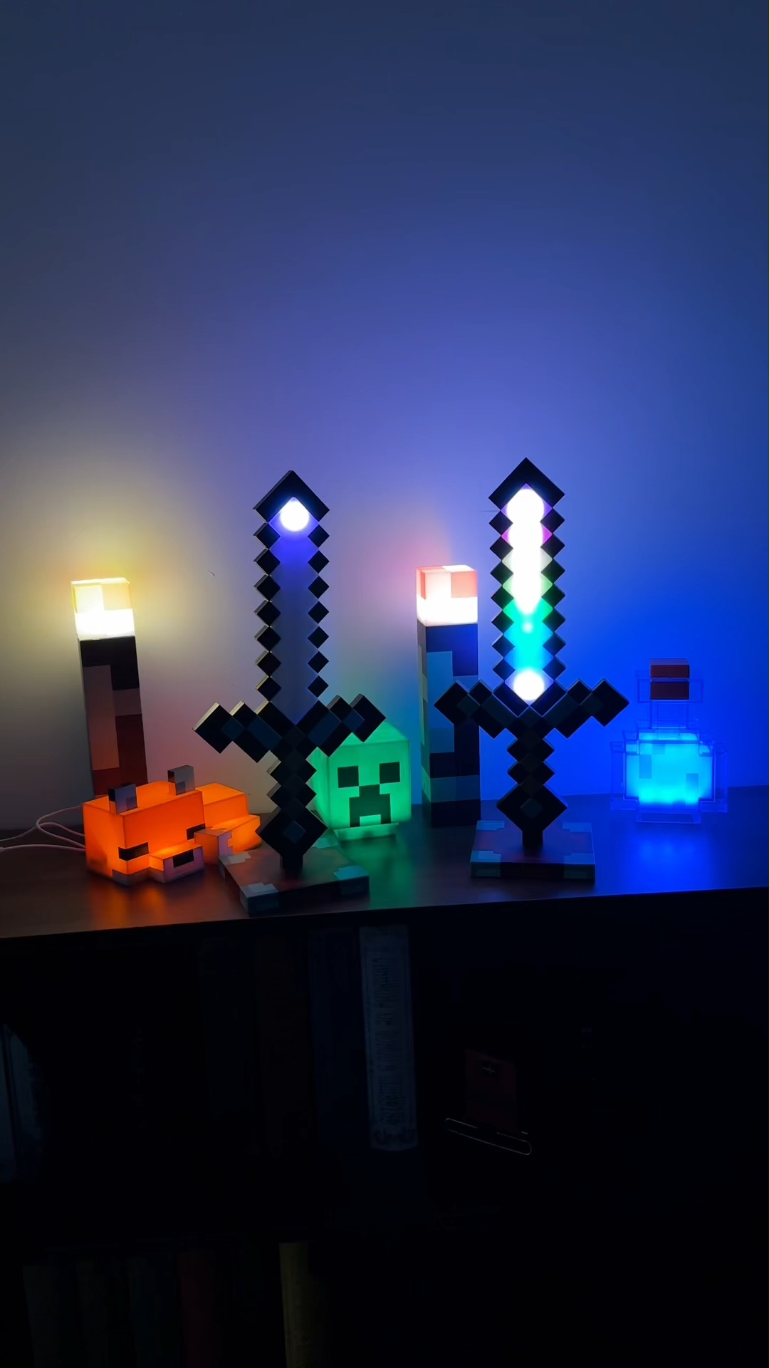 【Upgrade】Pixel Sword LED Desk Lamp 11 Colors & Running Light Gamer Desk Decor USB Night Light Gift