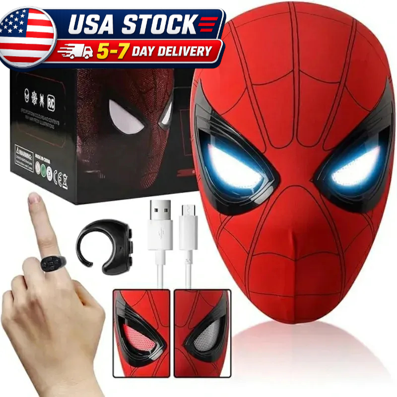USA STOCK丨Spider-Man Mask with Moving Eyes, LED Light & Remote Control Gift