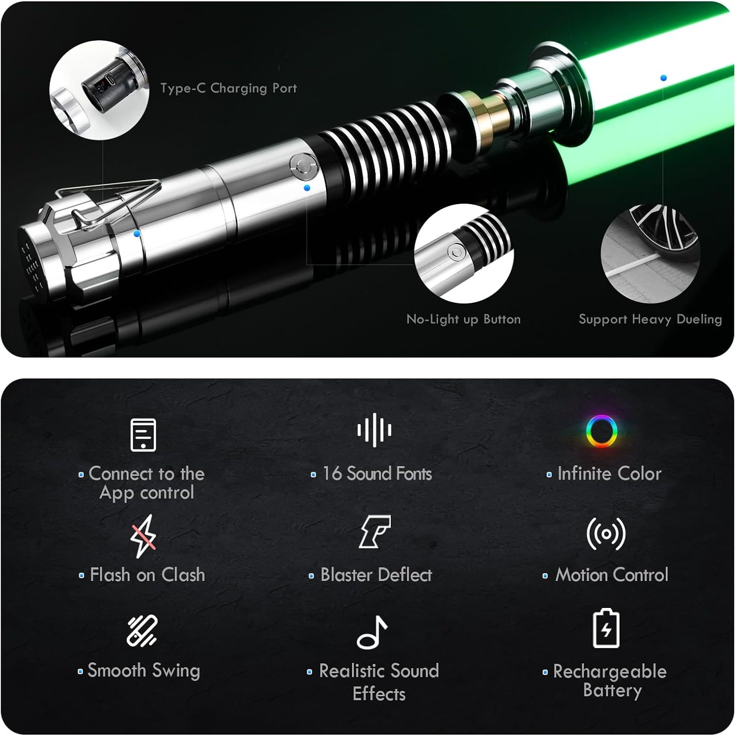 Luke Skywalker lightsaber V2 Smooth Swing Motion Control Metal Hilt 27cm 016