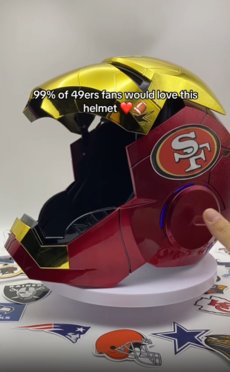 San Francisco 49ers Custom Sticker Iron Man MK5 Silver Helmet – JARVIS Voice, Remote & Touch Control, Self-Apply Sticker