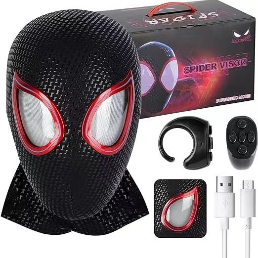 Miles Morales &Gwen Stacy Spiderman Mask with Blinking Led Eyes Remote Control