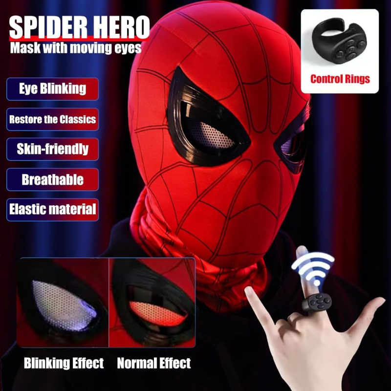 USA STOCK丨Spider-Man Mask with Moving Eyes, LED Light & Remote Control Gift