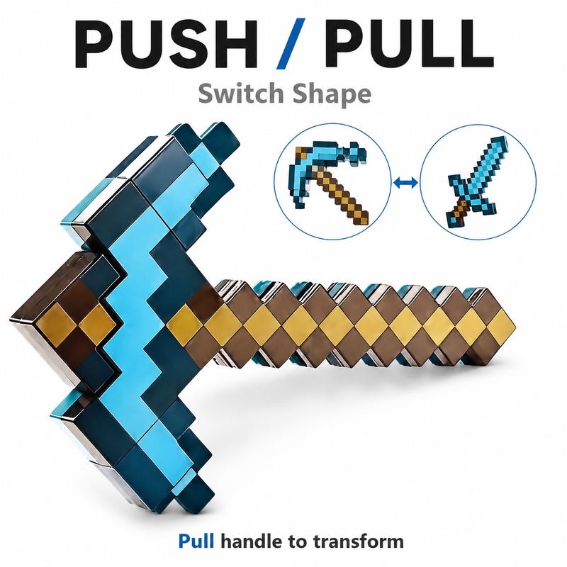 【NEW】2-in-1 Diamond Sword Pickaxe Transforming Toy with Light & Sound Effects Game-Inspired Role Play