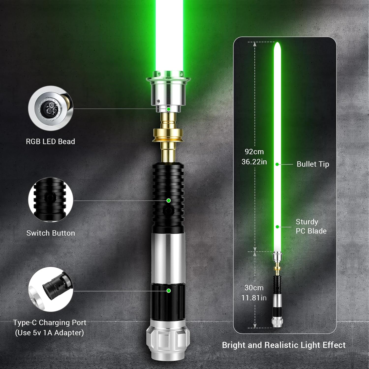 Obiwan Lightsaber Motion Control Smooth Swing with Infinite Color Metal Hilt 31.6CM
