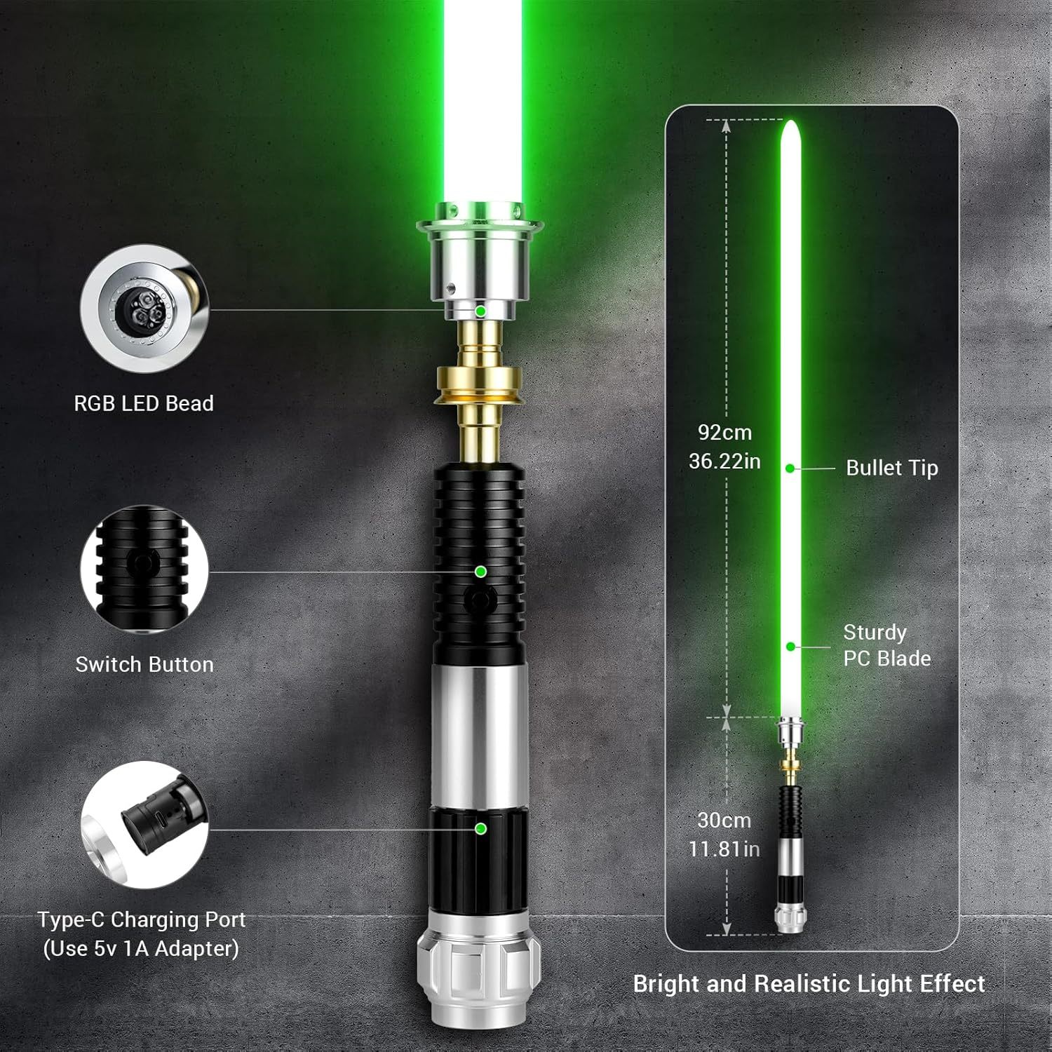 Obiwan Lightsaber Motion Control Smooth Swing with Infinite Color Metal Hilt 31.6CM