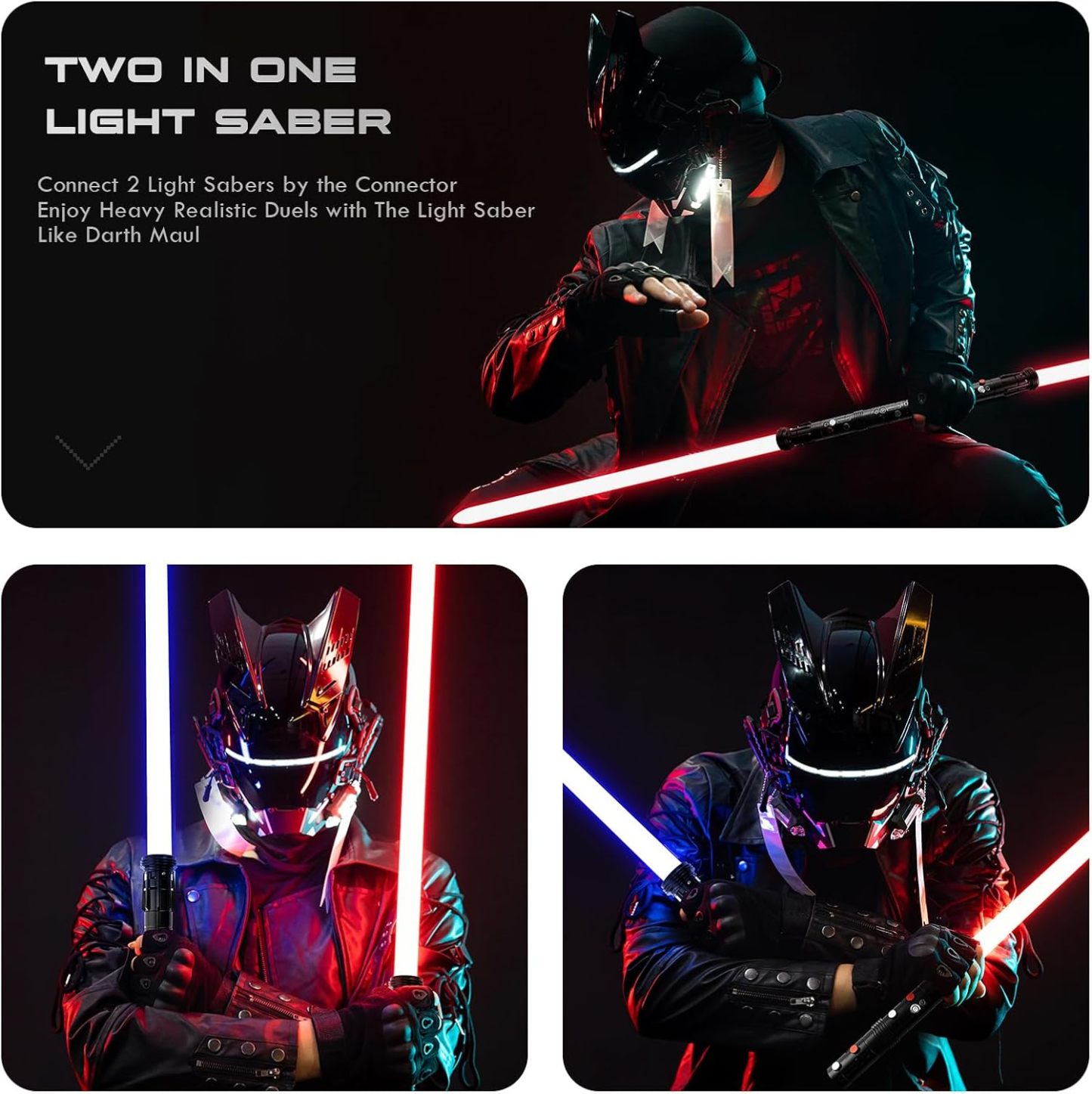 Double Blade Light Up Saber Motion Control Dueling Light Saber 2 In 1 Metal Hilt