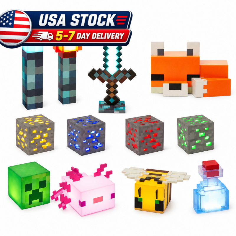 【USA STOCK】Pixel Gaming Night Lights Torch & 11 Colors Diamond Sword Lamp