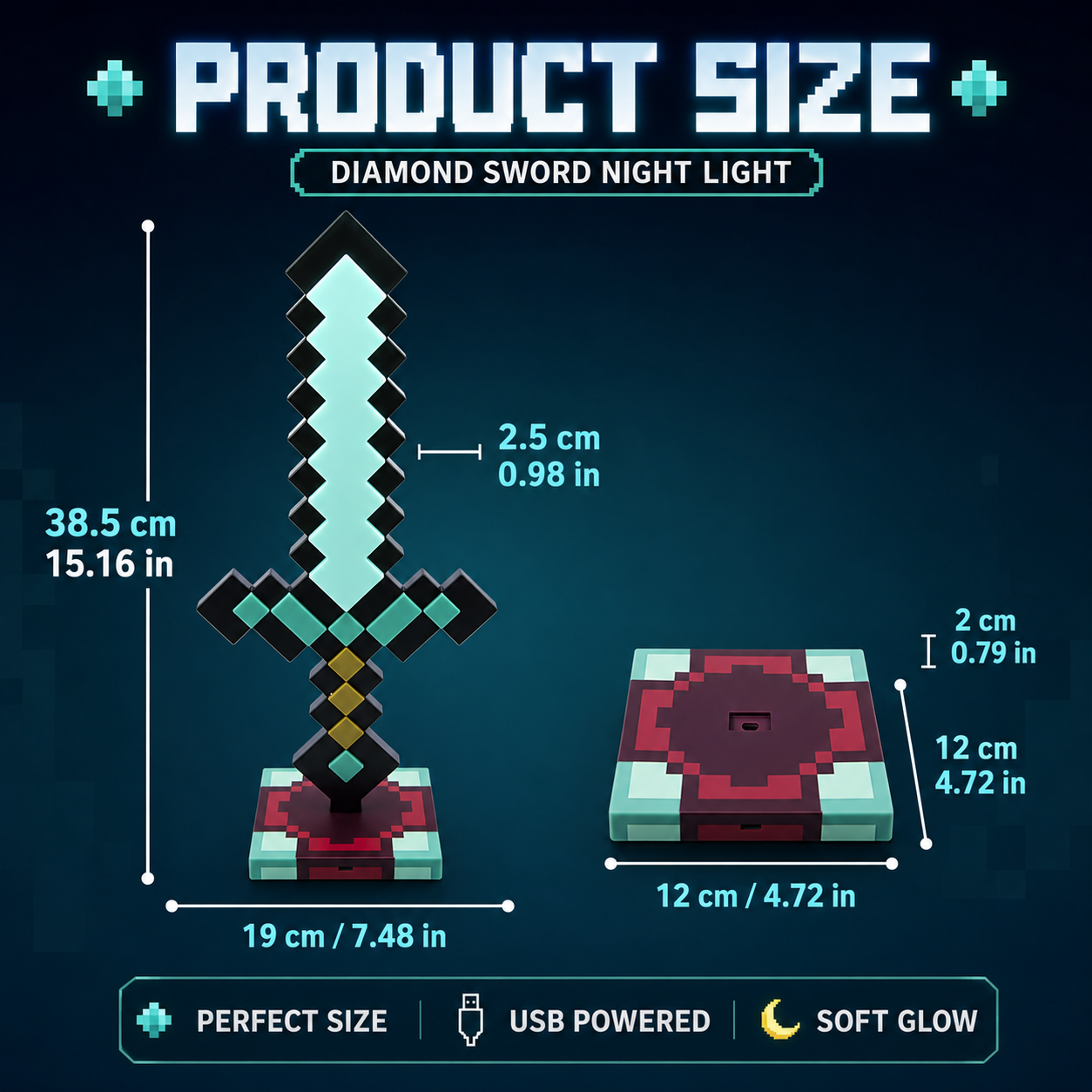 【Upgrade】Pixel Sword LED Desk Lamp 11 Colors & Running Light Gamer Desk Decor USB Night Light Gift